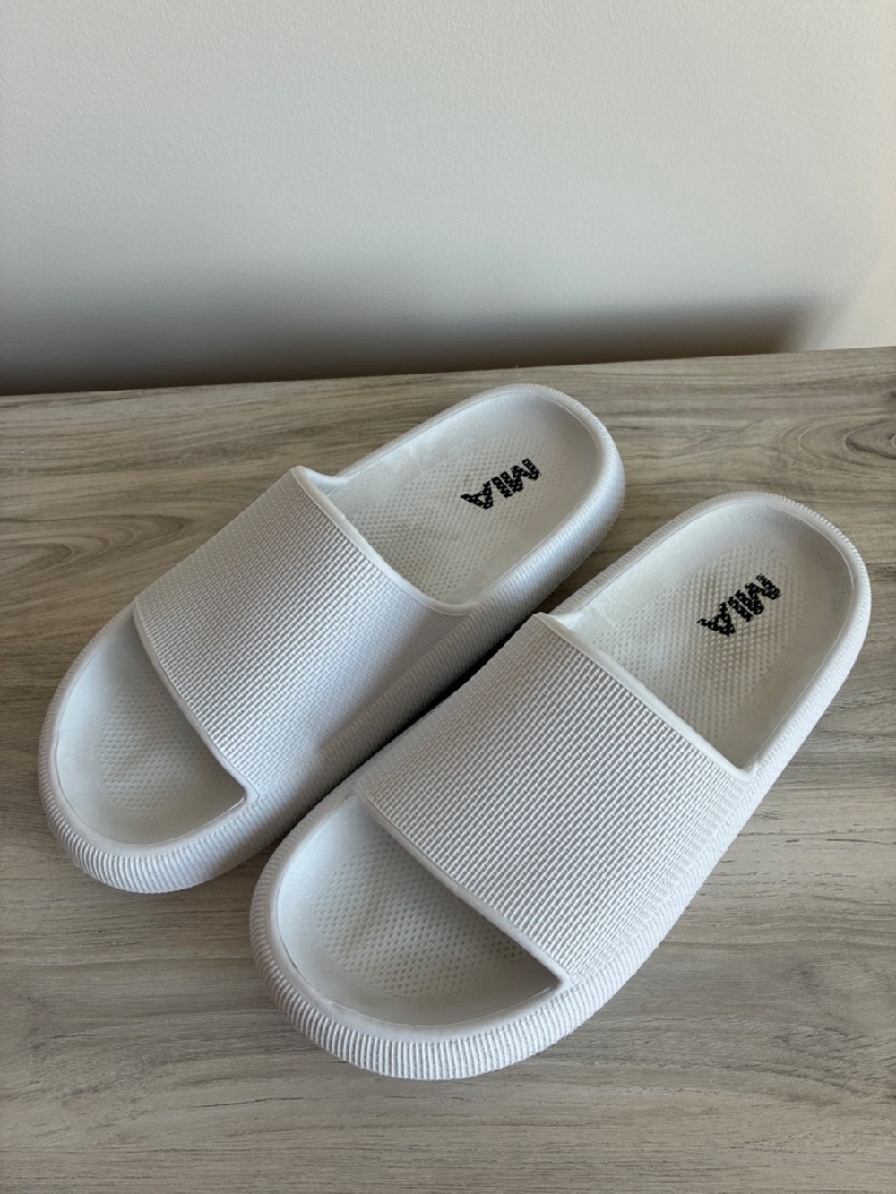 MIA White Slide Sandals with Textured Strap